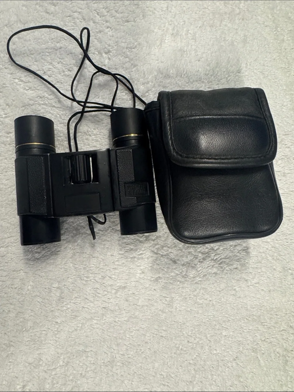 Black Compact Binoculars with Neck Strap - Lightweight Travel Optics